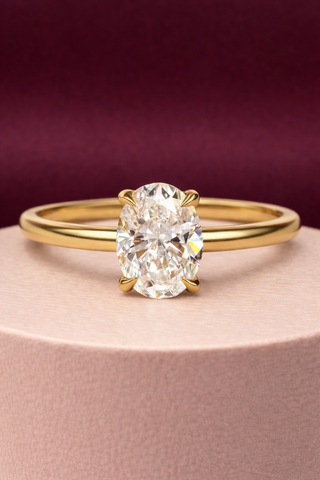 1.0- 3.5 CT Oval Lab Grown Diamond Hidden Halo Style Engagement Ring