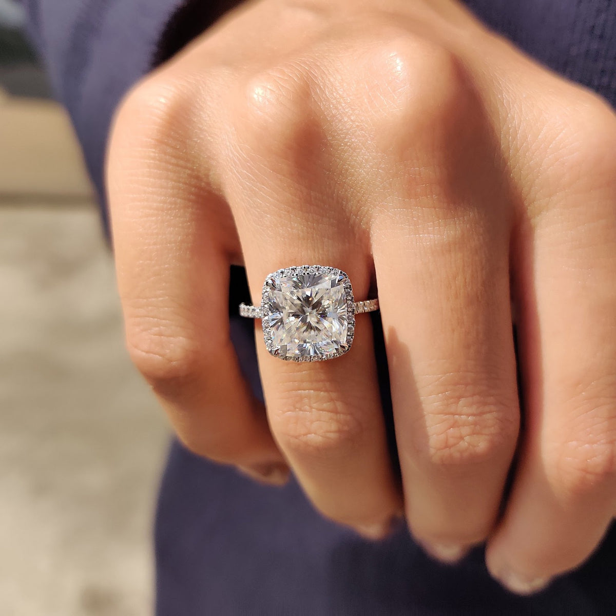 Cushion Diamond Bright Halo Pavé Engagement Ring