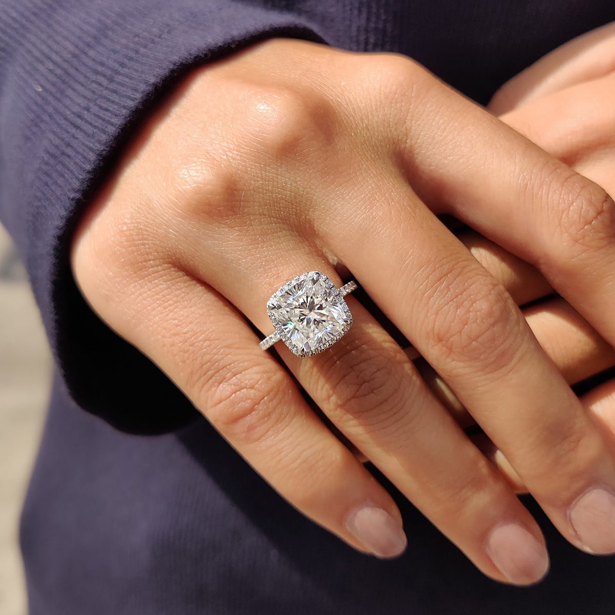 Cushion Diamond Bright Halo Pavé Engagement Ring