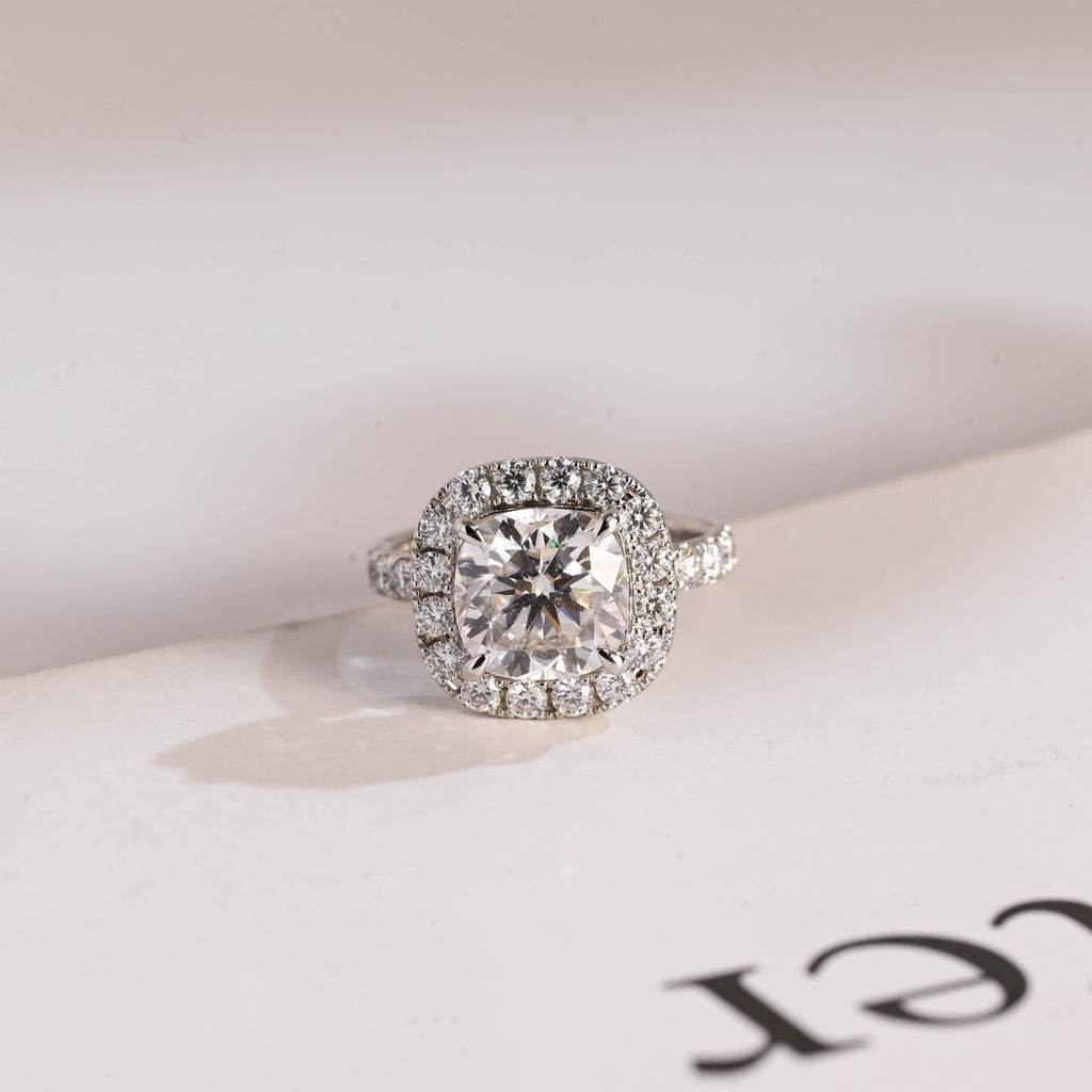 Cushion Diamond Crown Halo Pavé Engagement Ring