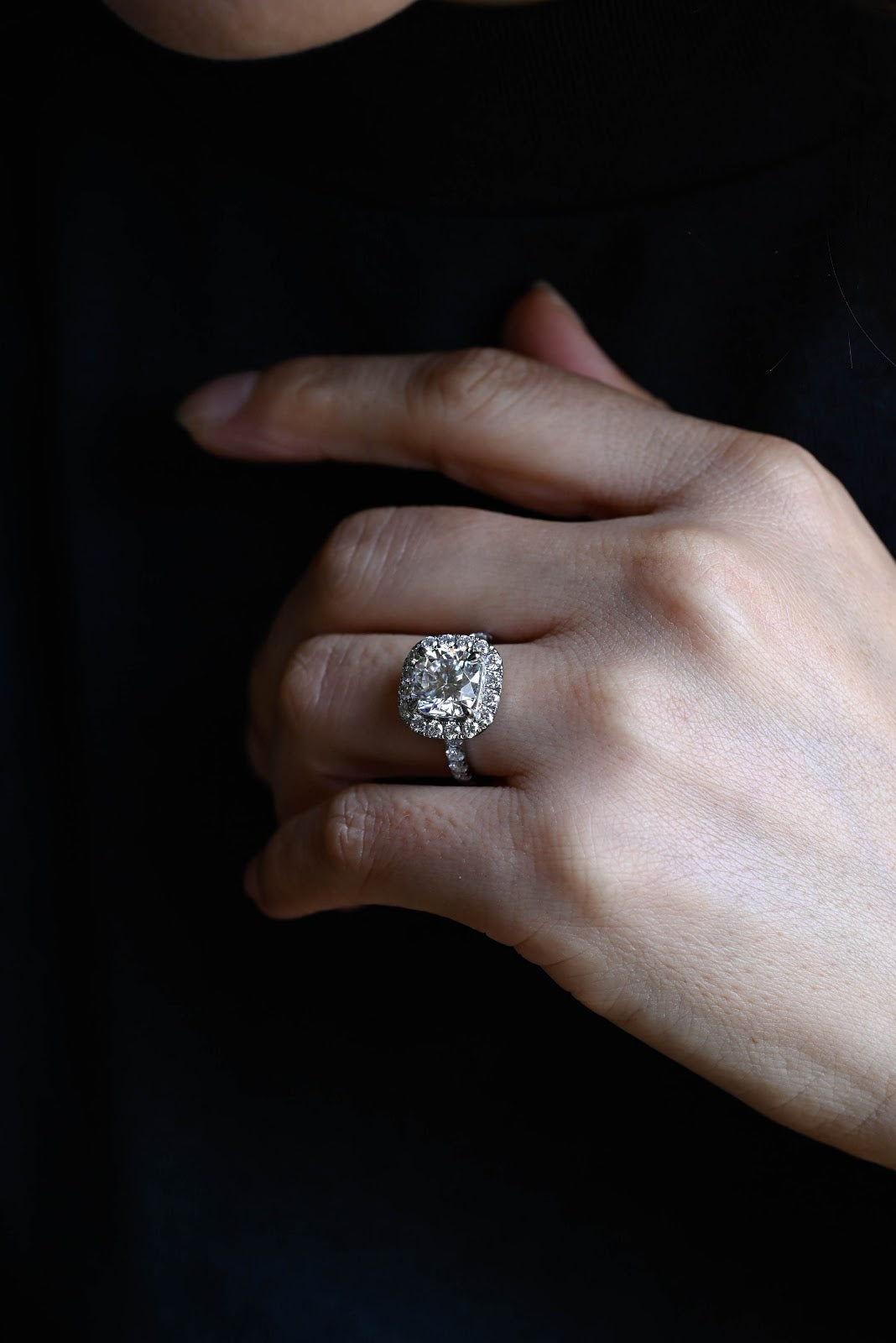 Cushion Diamond Crown Halo Pavé Engagement Ring