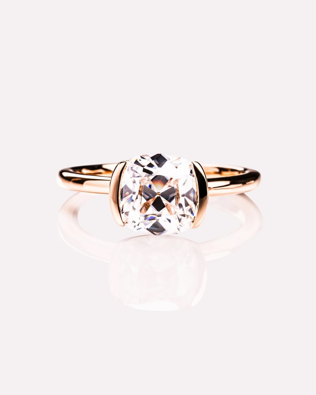 Cushion Diamond East West Half Bezel Engagement Ring