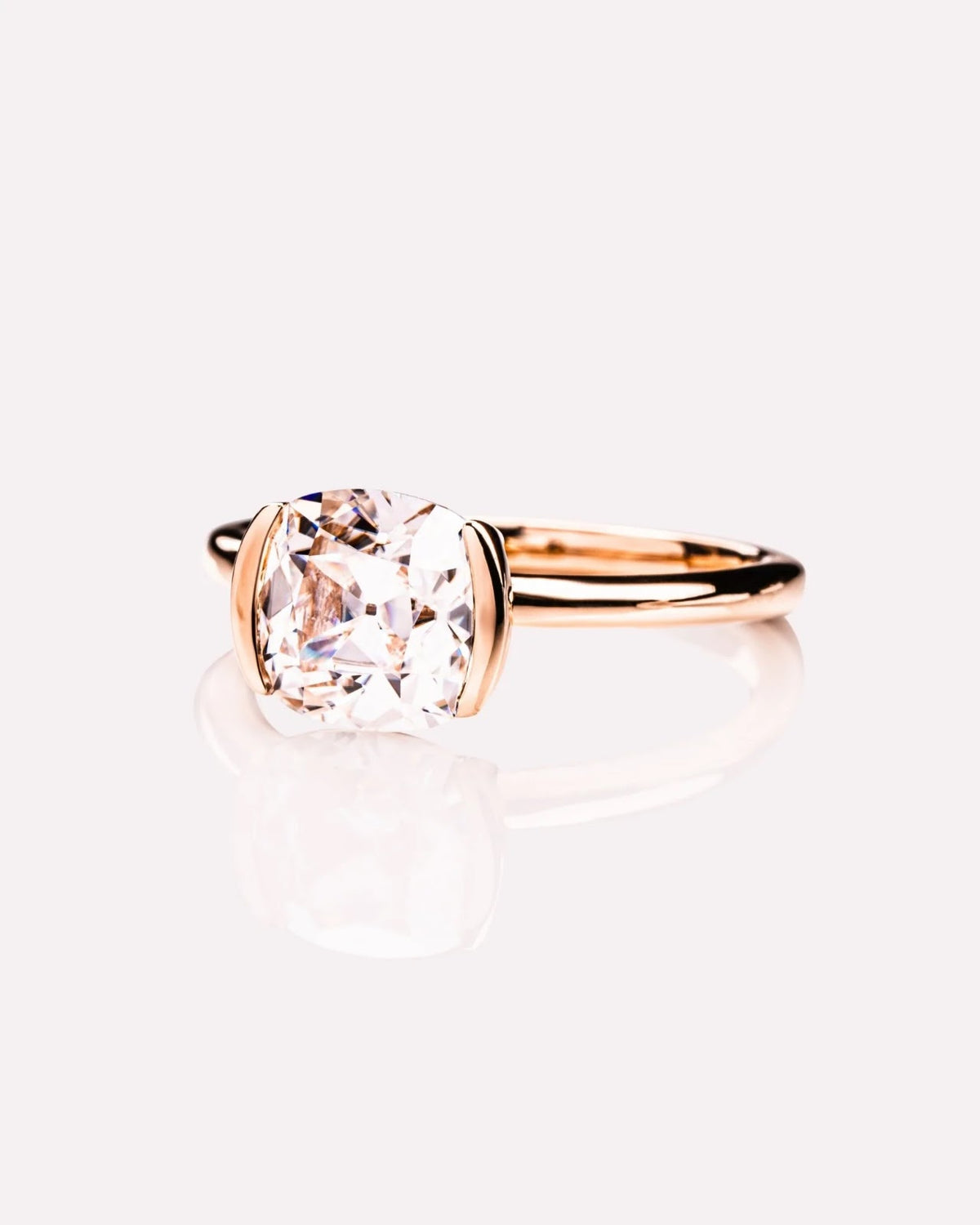 Cushion Diamond East West Half Bezel Engagement Ring