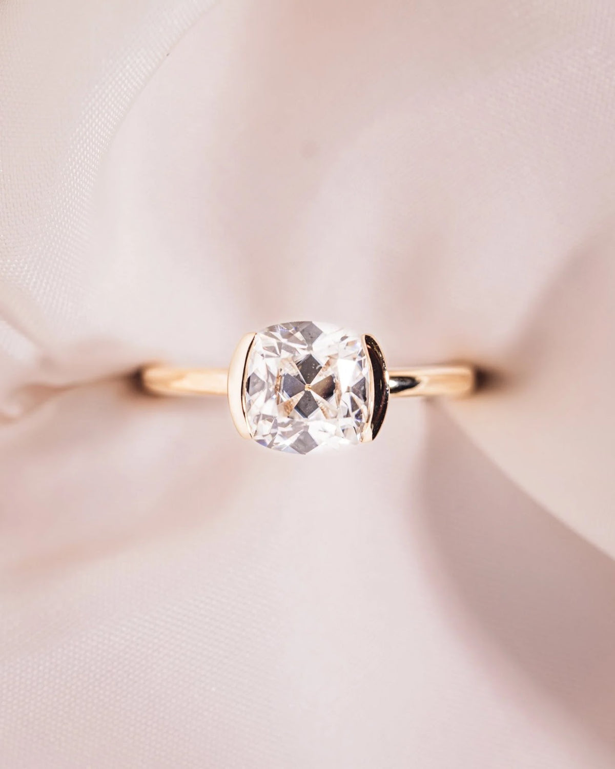 Cushion Diamond East West Half Bezel Engagement Ring