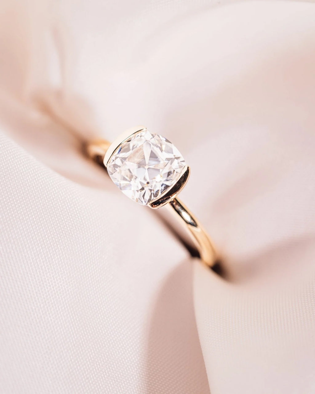 Cushion Diamond East West Half Bezel Engagement Ring