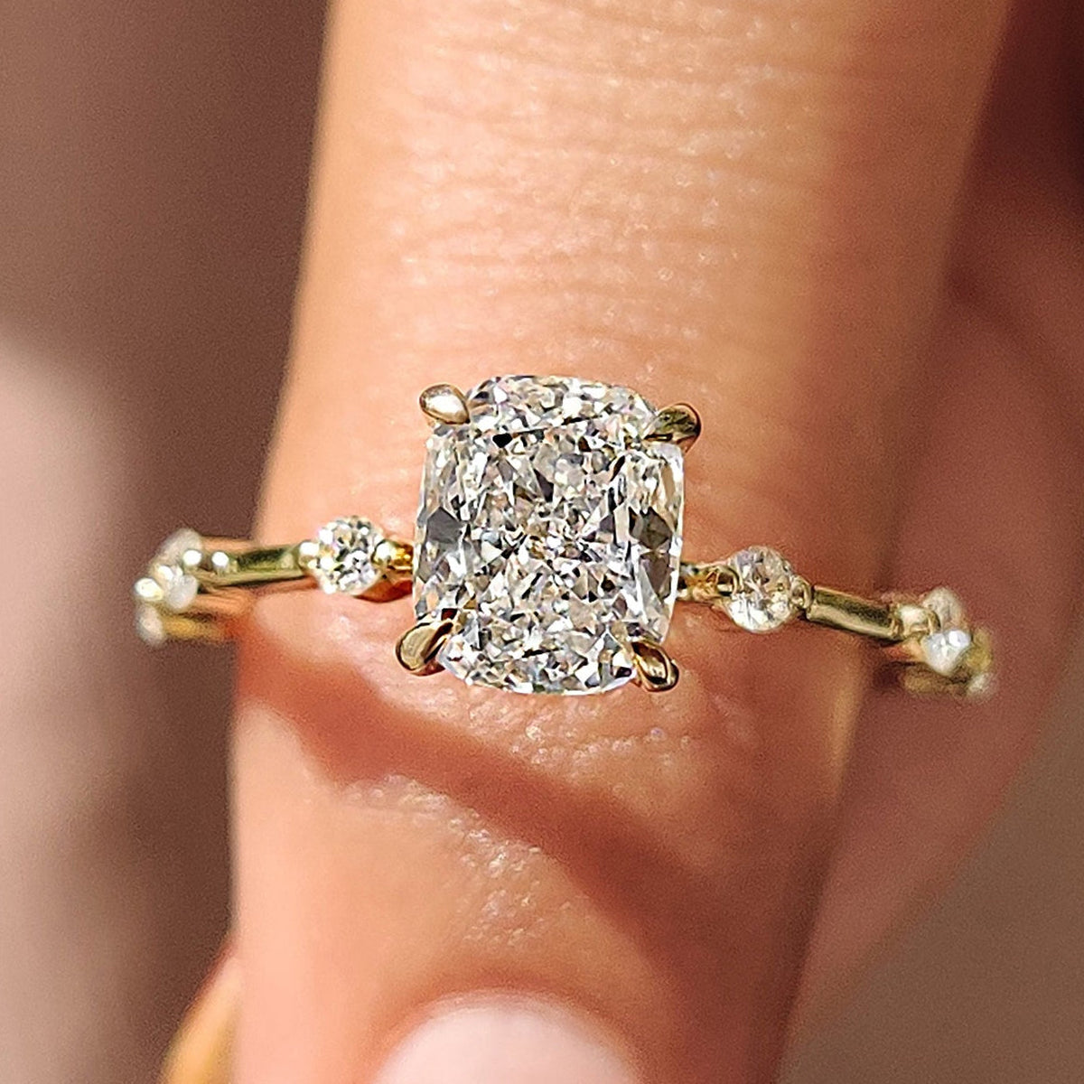 Cushion Diamond Fine Pavé Engagement Ring