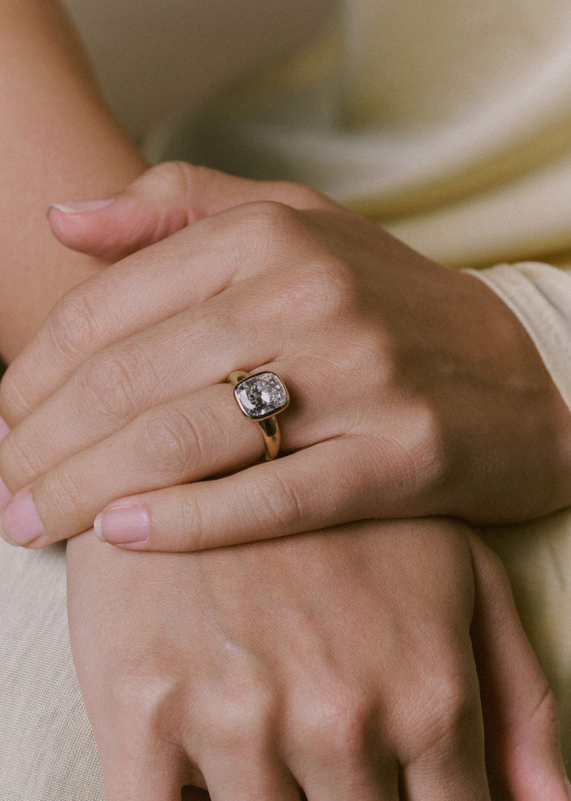 Cushion Diamond Gleam Bezel Chunky Engagement Ring