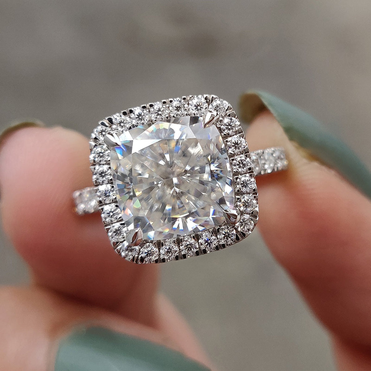Cushion Diamond Hidden Halo Double Pavé Engagement Ring