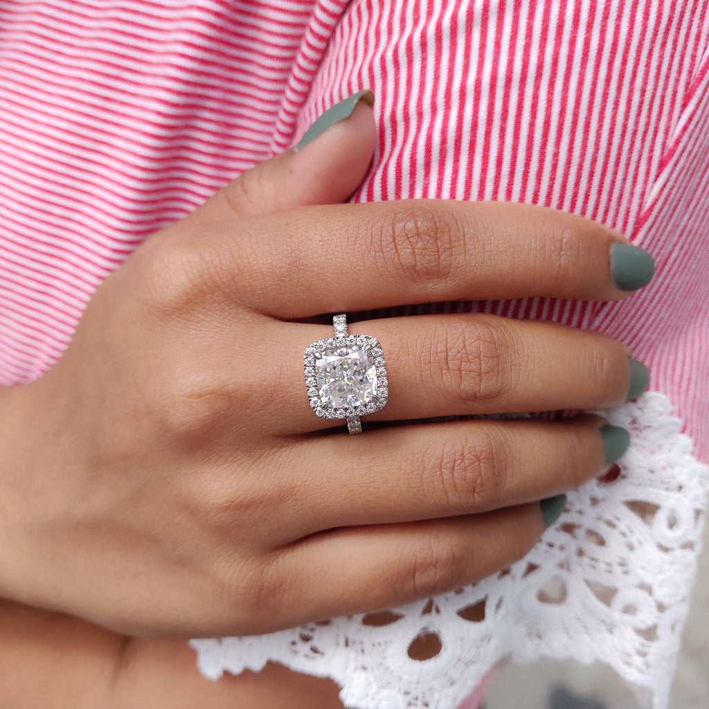 Cushion Diamond Hidden Halo Double Pavé Engagement Ring