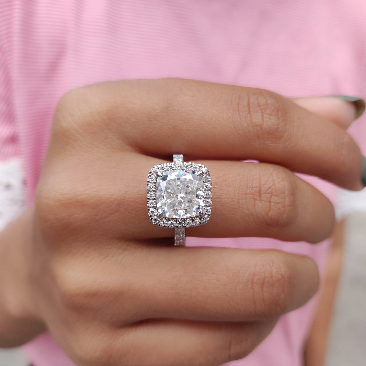 Cushion Diamond Illume Hidden Halo With Halo Pavé Engagement Ring