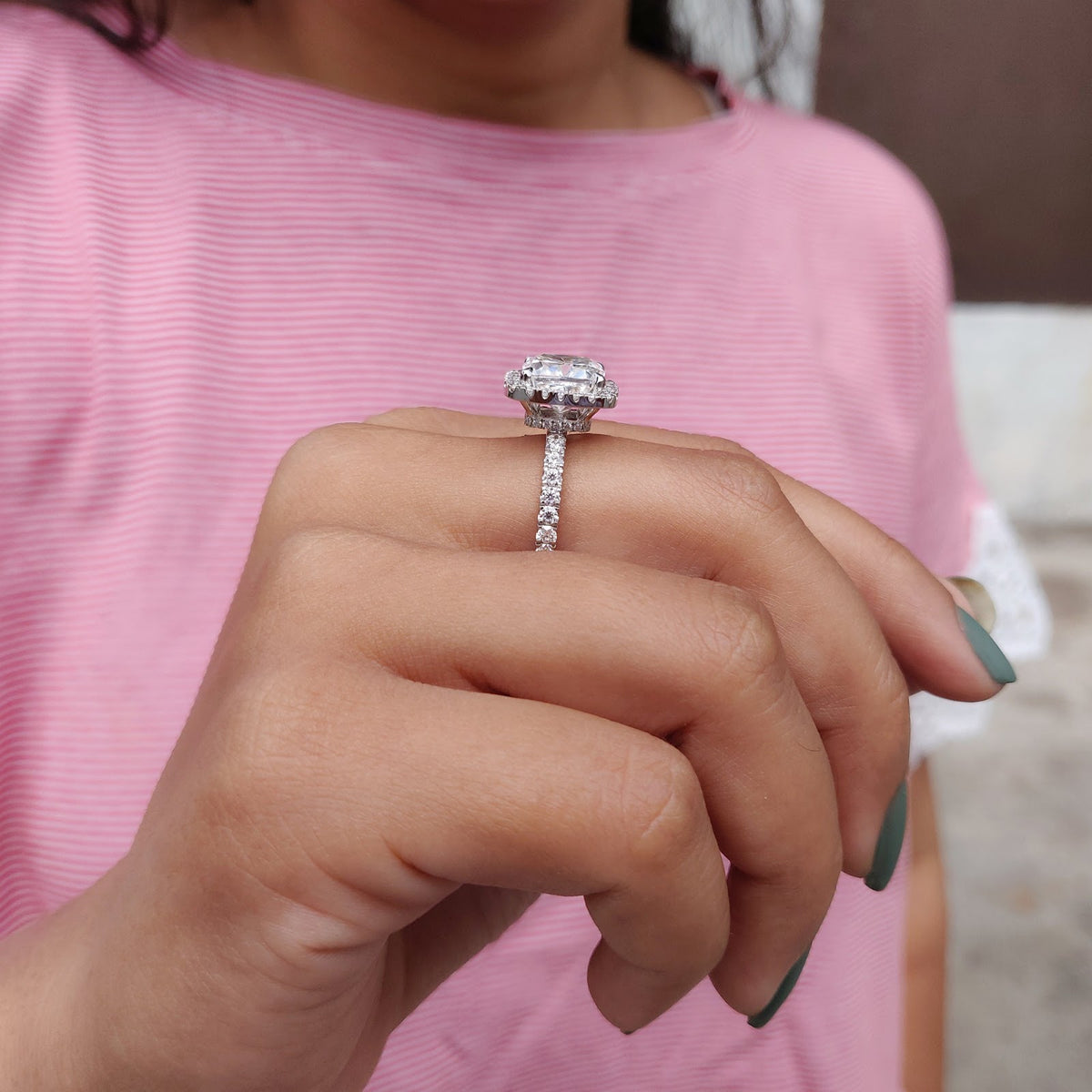 Cushion Diamond Illume Hidden Halo With Halo Pavé Engagement Ring