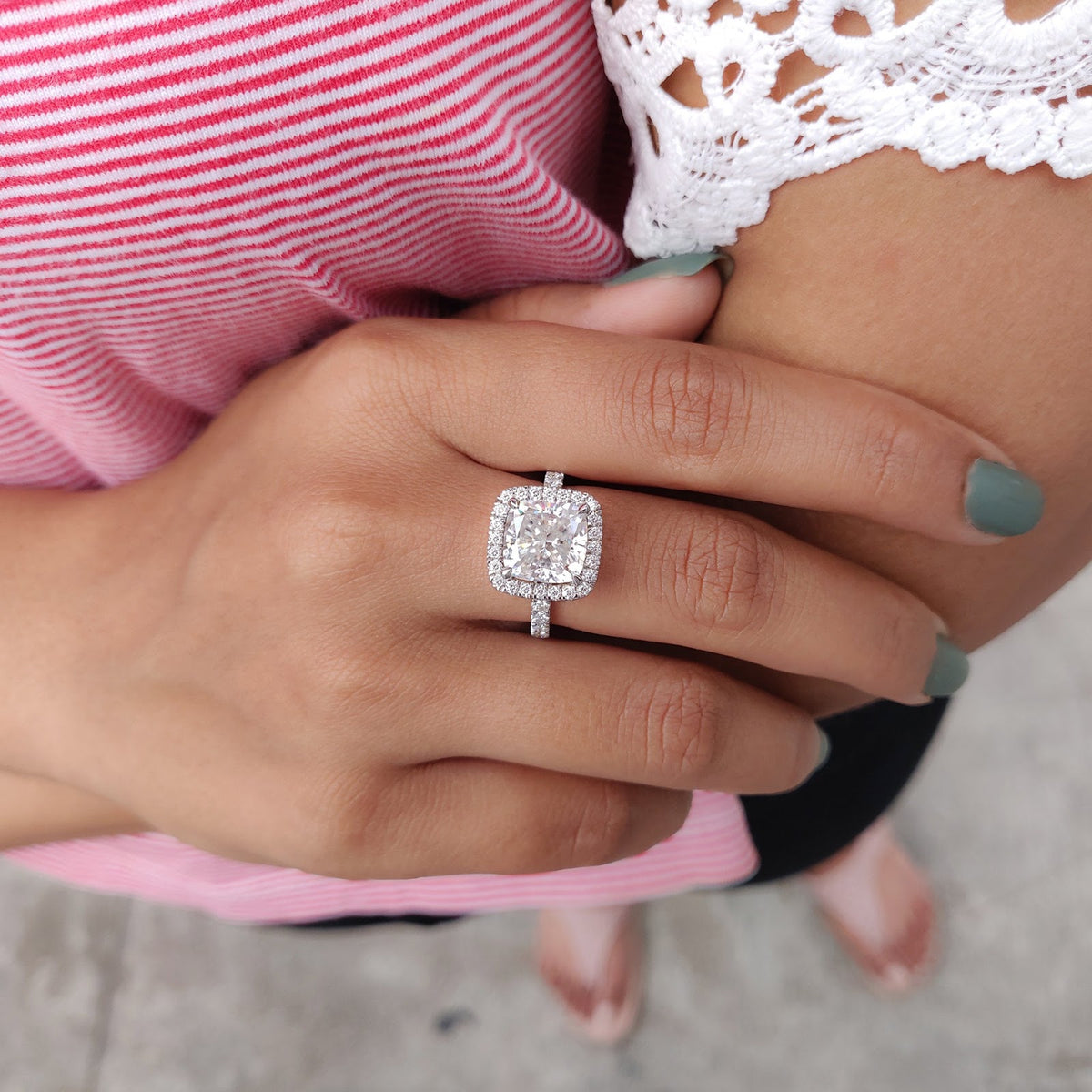 Cushion Diamond Illume Hidden Halo With Halo Pavé Engagement Ring