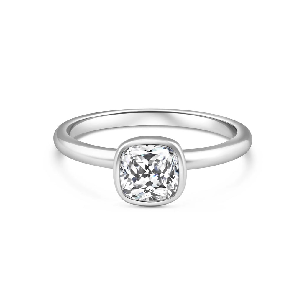 Cushion Diamond Minimal Bezel Solitaire Engagement Ring