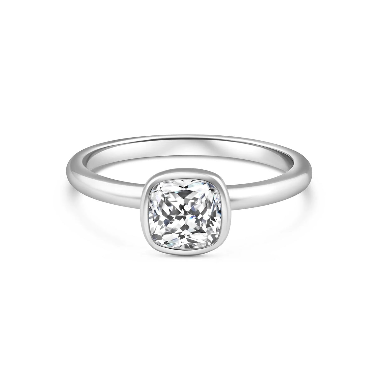 Cushion Diamond Minimal Bezel Solitaire Engagement Ring