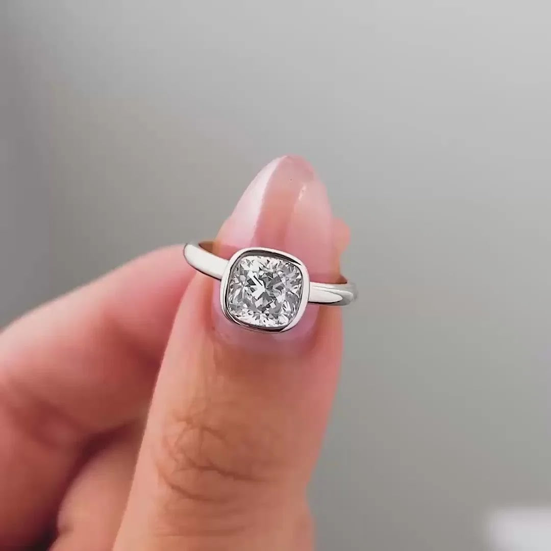 Cushion Diamond Minimal Bezel Solitaire Engagement Ring