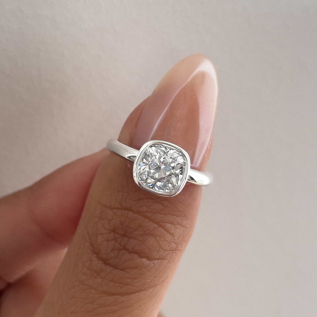 Cushion Diamond Minimal Bezel Solitaire Engagement Ring