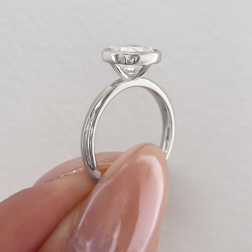 Cushion Diamond Minimal Bezel Solitaire Engagement Ring