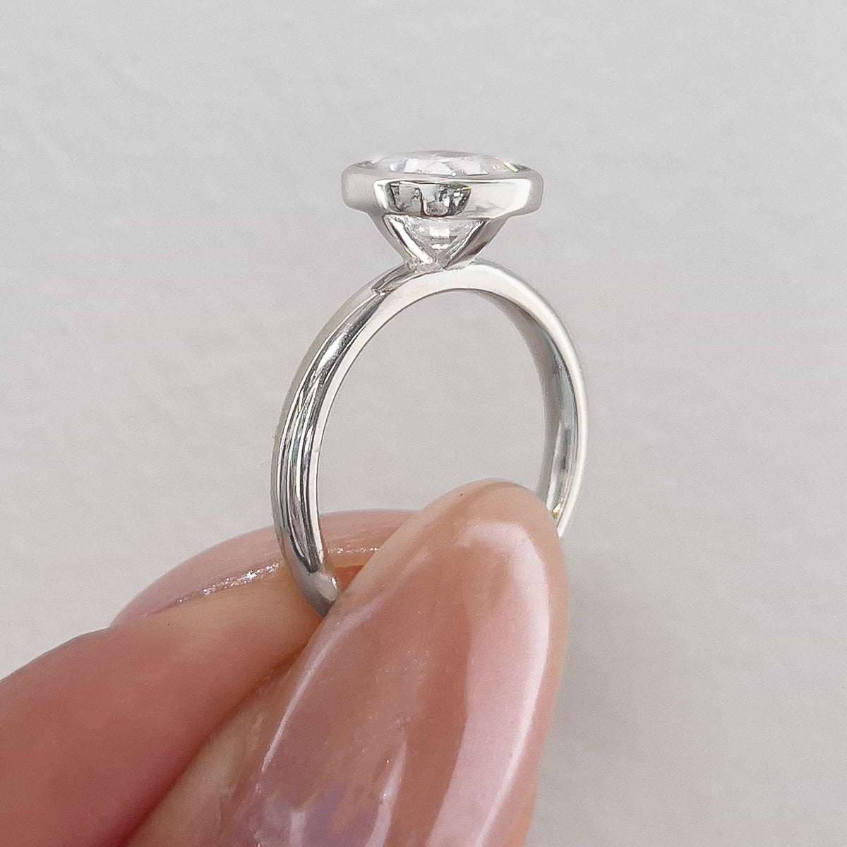 Cushion Diamond Minimal Bezel Solitaire Engagement Ring