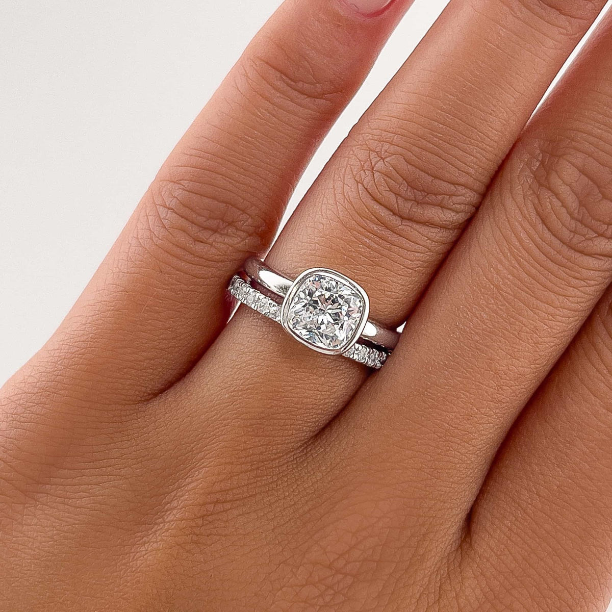 Cushion Diamond Minimal Bezel Solitaire Engagement Ring
