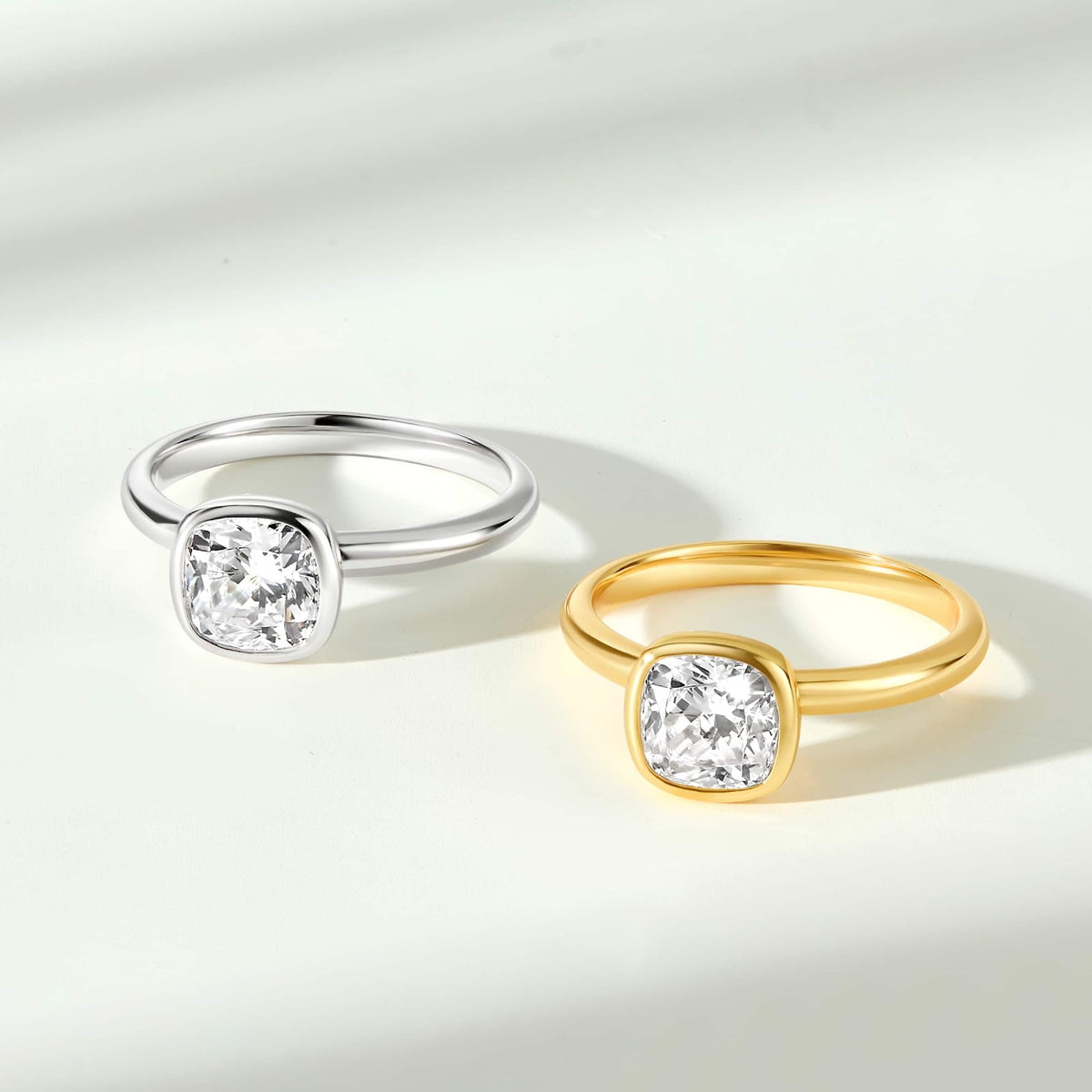 Cushion Diamond Minimal Bezel Solitaire Engagement Ring