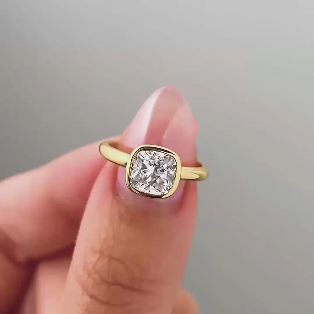 Cushion Diamond Minimal Bezel Solitaire Engagement Ring
