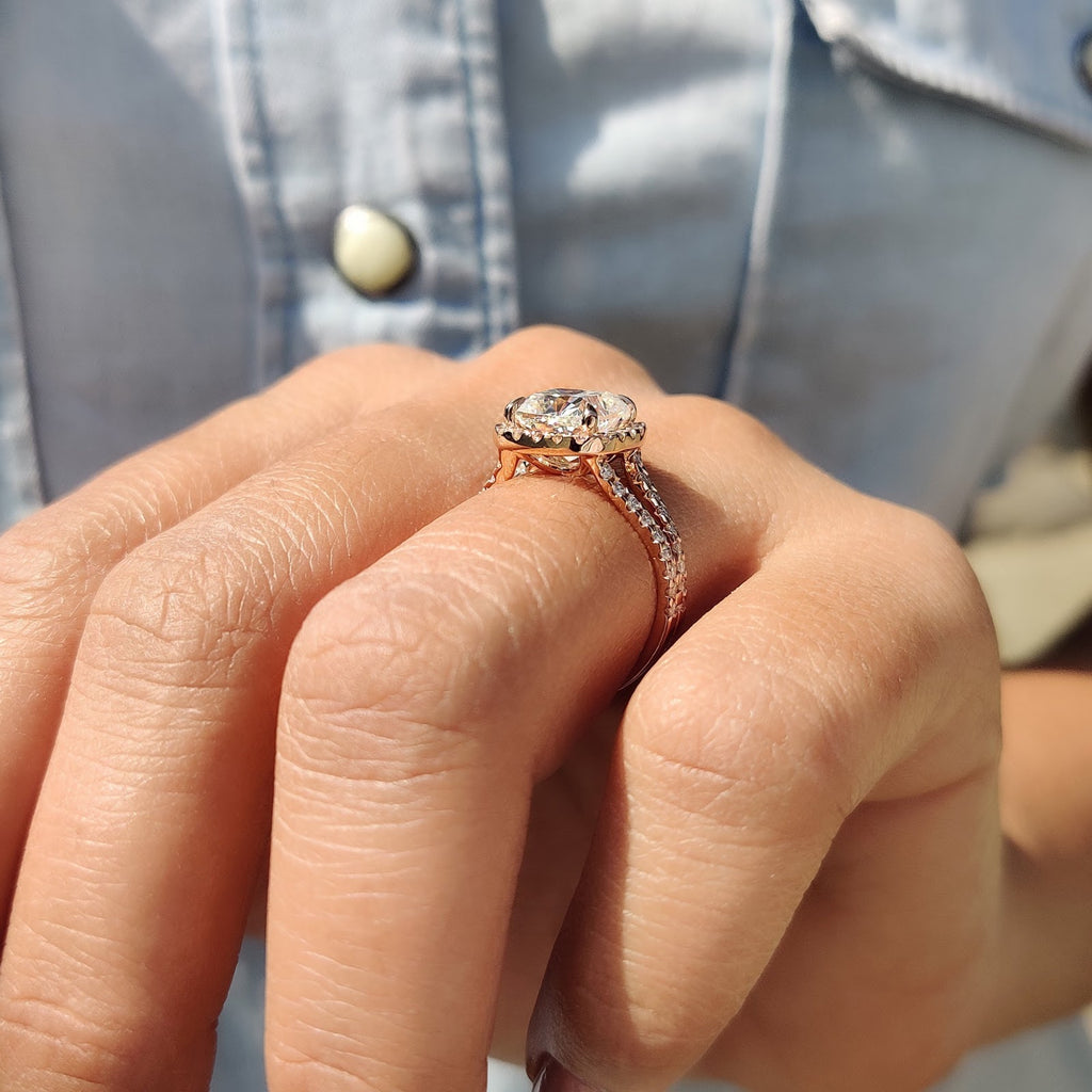 Cushion Diamond Pure Halo Split Shank Pavé Engagement Ring