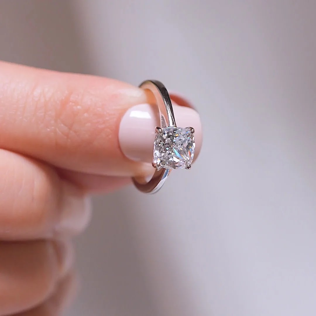 Cushion Diamond Simple Classic Solitaire Engagement Ring