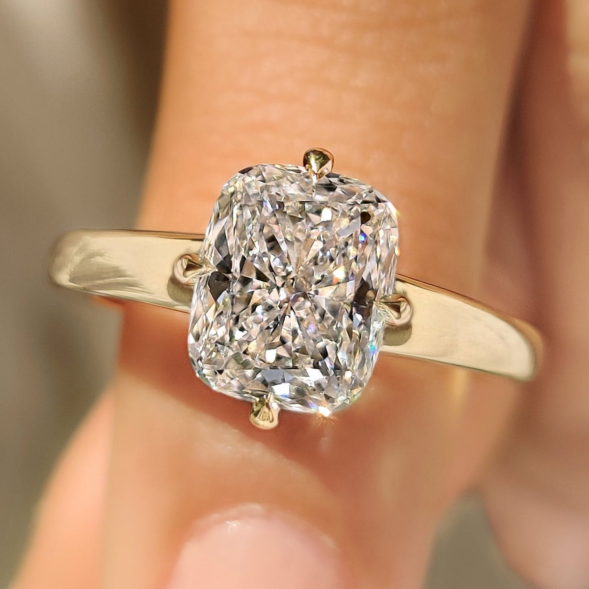 Cushion Diamond Simple Solitaire Engagement Ring