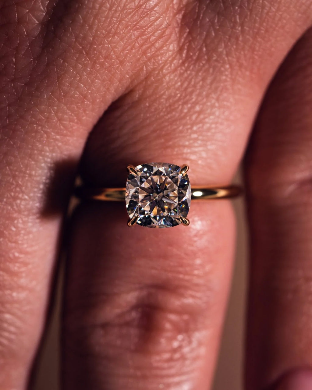 Cushion Diamond Soft Hidden Halo Engagement Ring