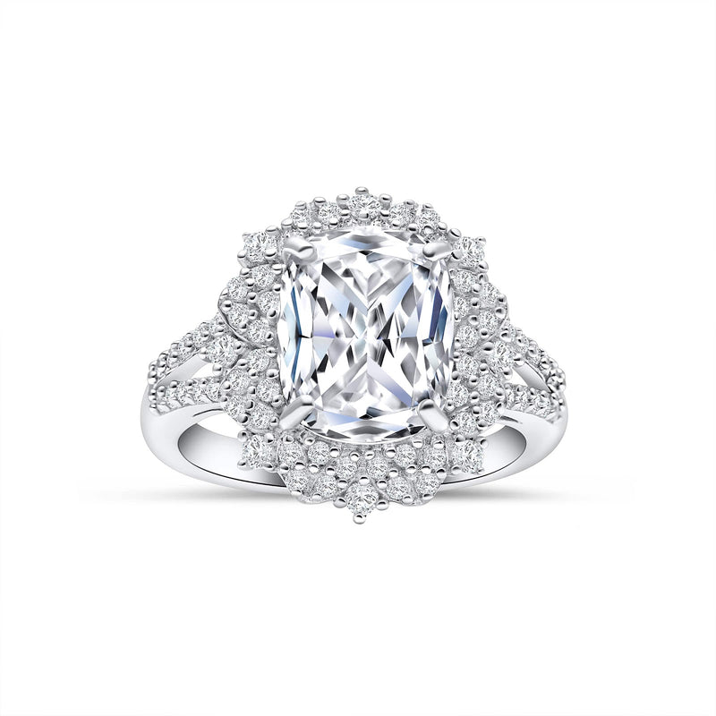 Cushion Diamond Split Shank Halo Pavé Engagement Ring