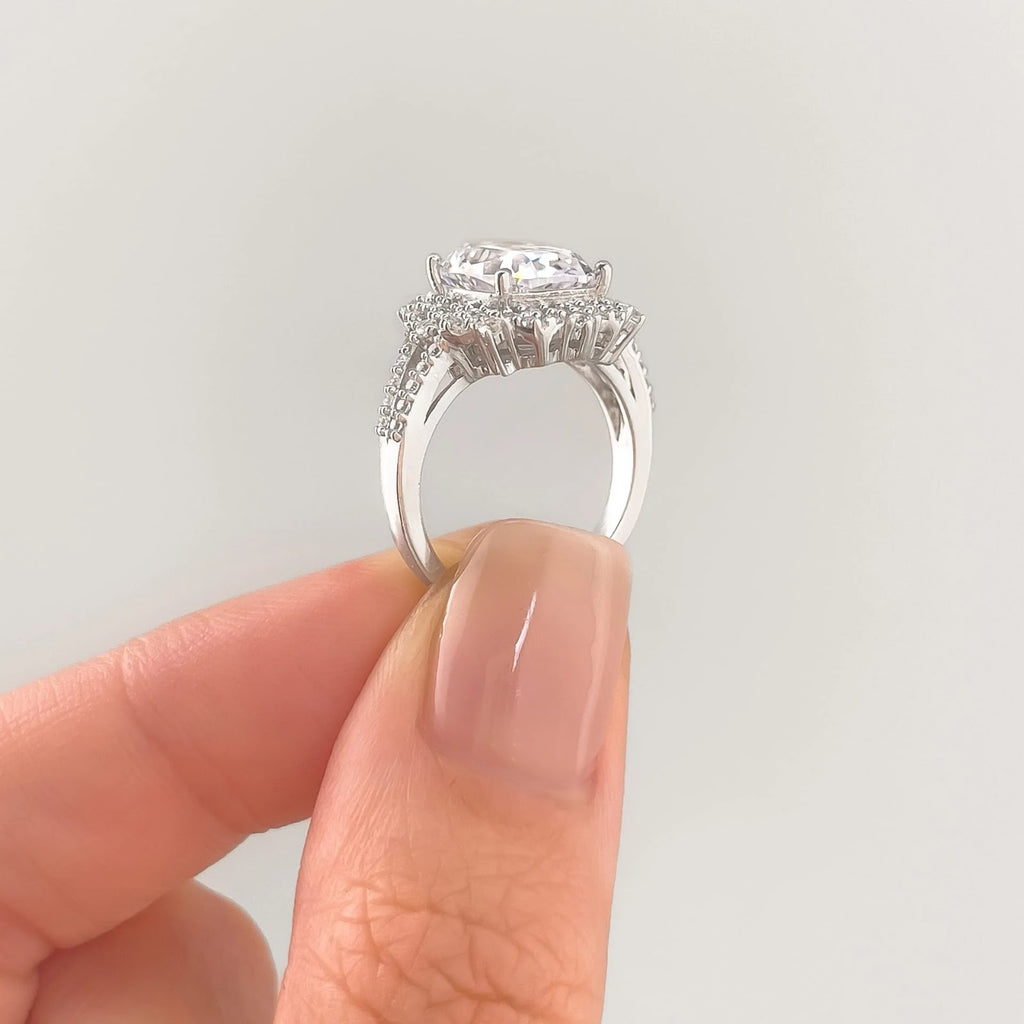 Cushion Diamond Split Shank Halo Pavé Engagement Ring