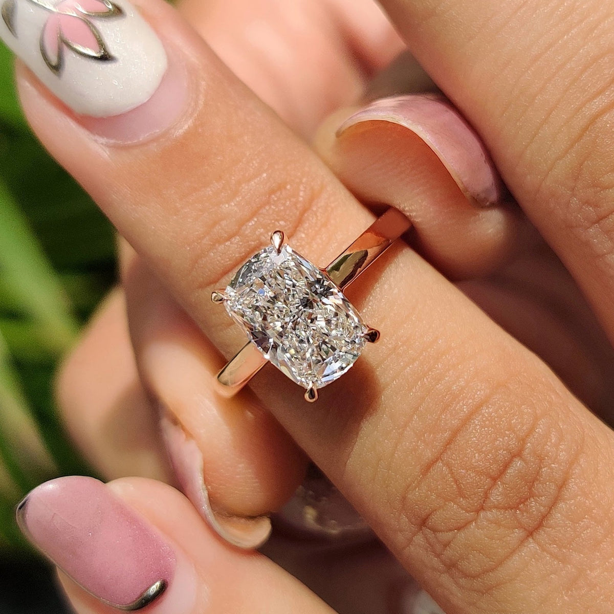 Elongated Cushion Diamond Classic Solitaire Engagement Ring