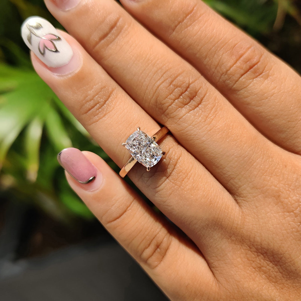 Elongated Cushion Diamond Classic Solitaire Engagement Ring