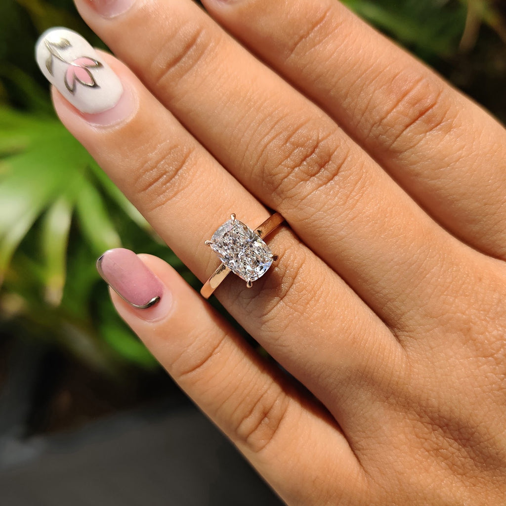 Elongated Cushion Diamond Classic Solitaire Engagement Ring