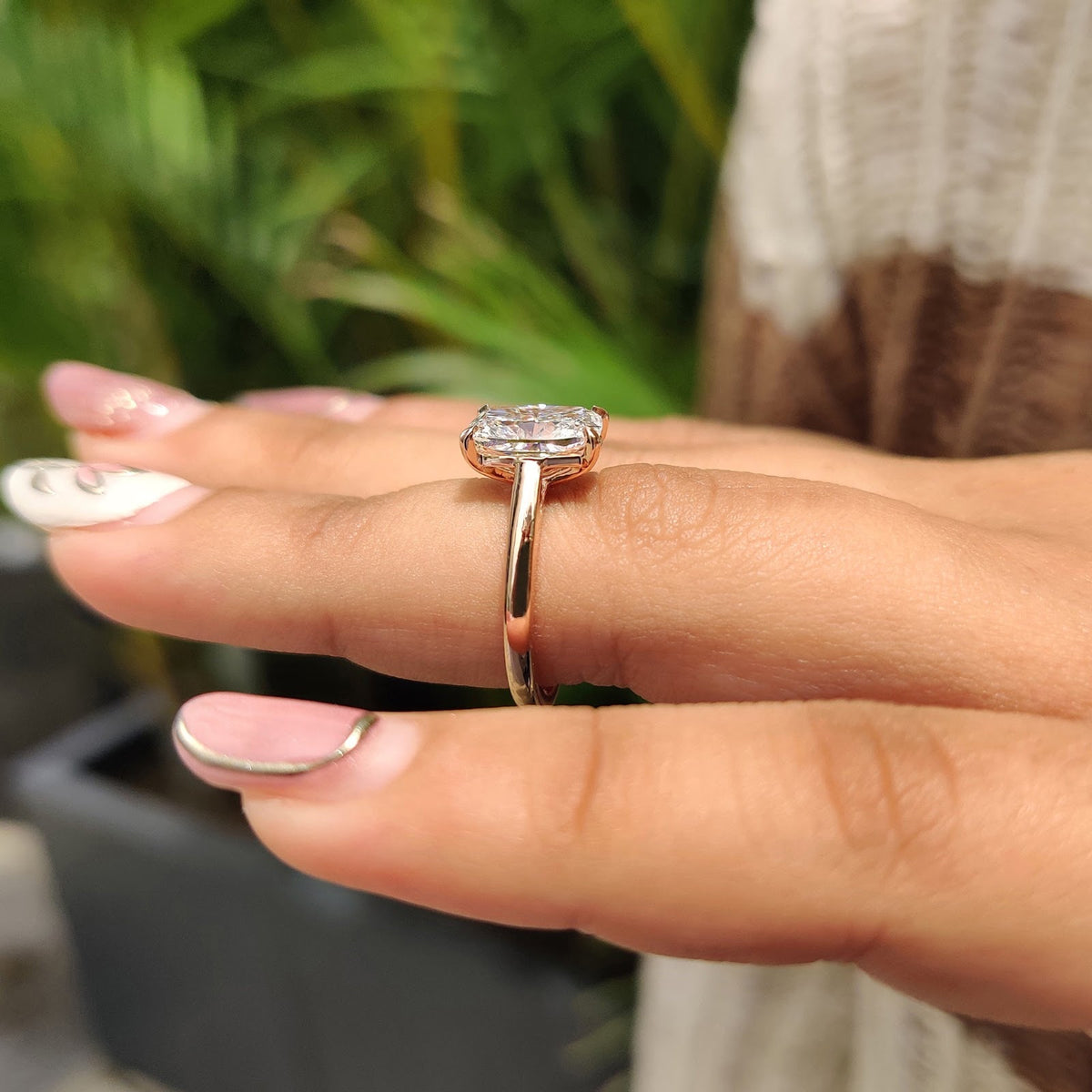 Elongated Cushion Diamond Classic Solitaire Engagement Ring