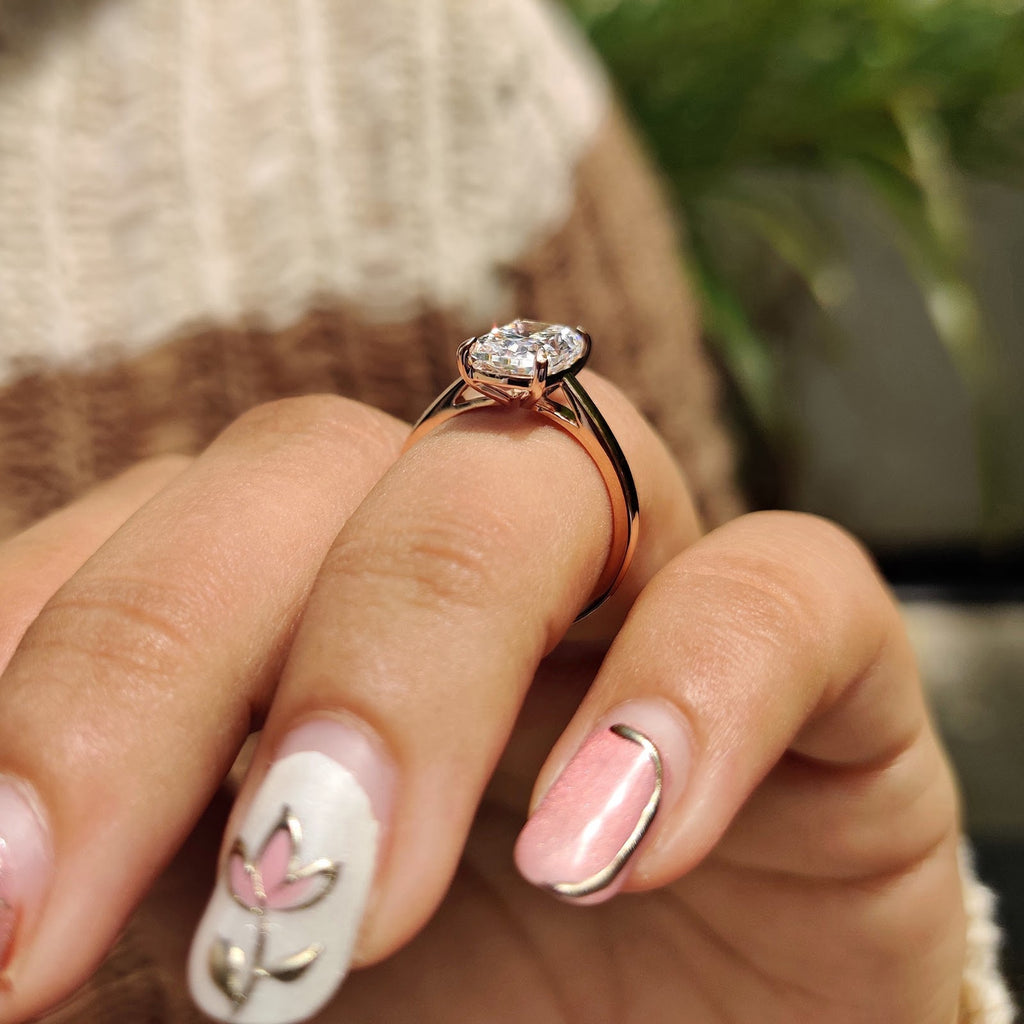Elongated Cushion Diamond Classic Solitaire Engagement Ring