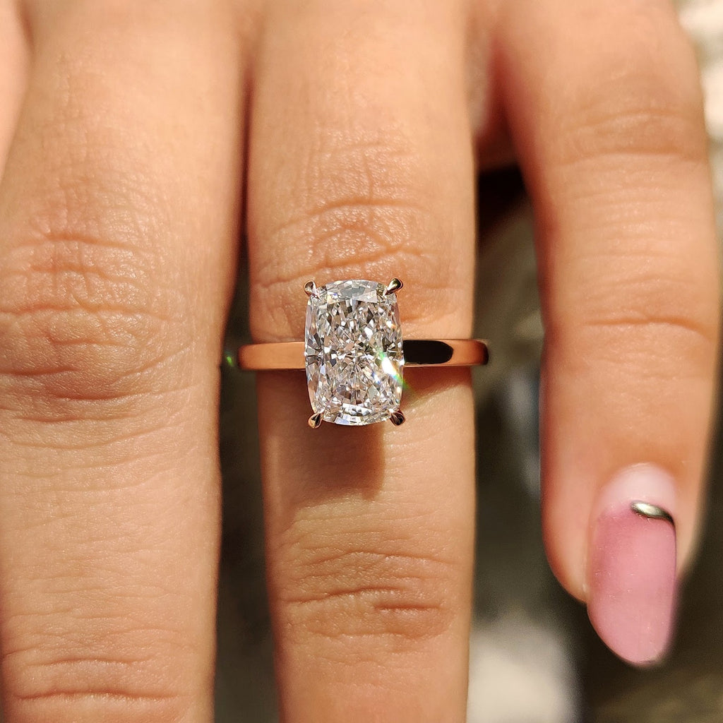 Elongated Cushion Diamond Classic Solitaire Engagement Ring
