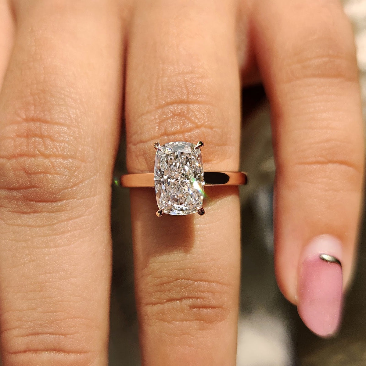 Elongated Cushion Diamond Classic Solitaire Engagement Ring