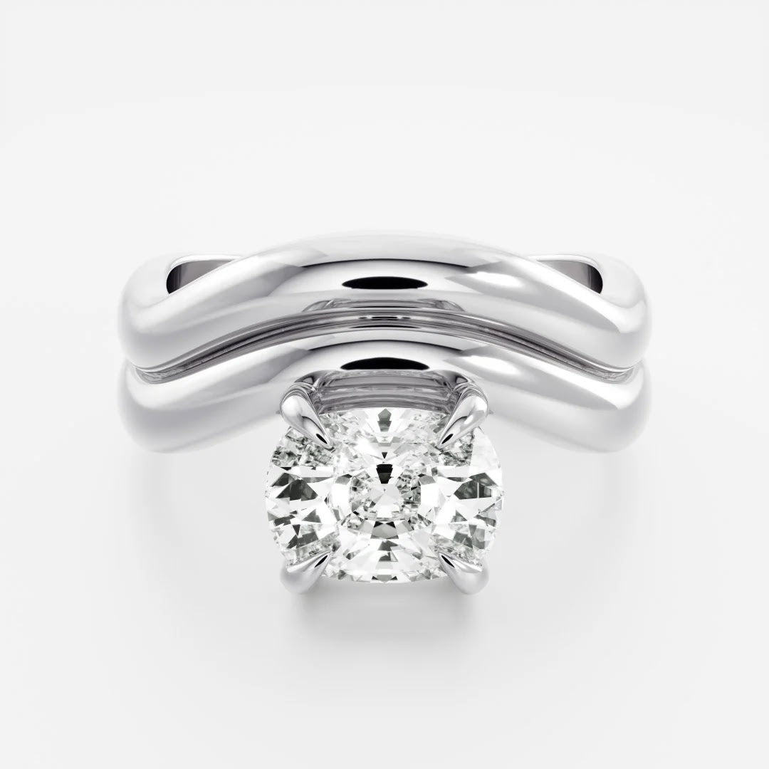 Elongated Cushion Diamond Double Curve Solitaire Engagement Ring