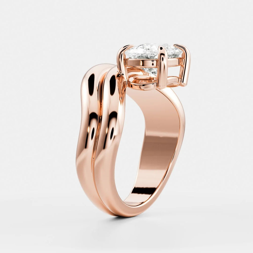 Elongated Cushion Diamond Double Curve Solitaire Engagement Ring