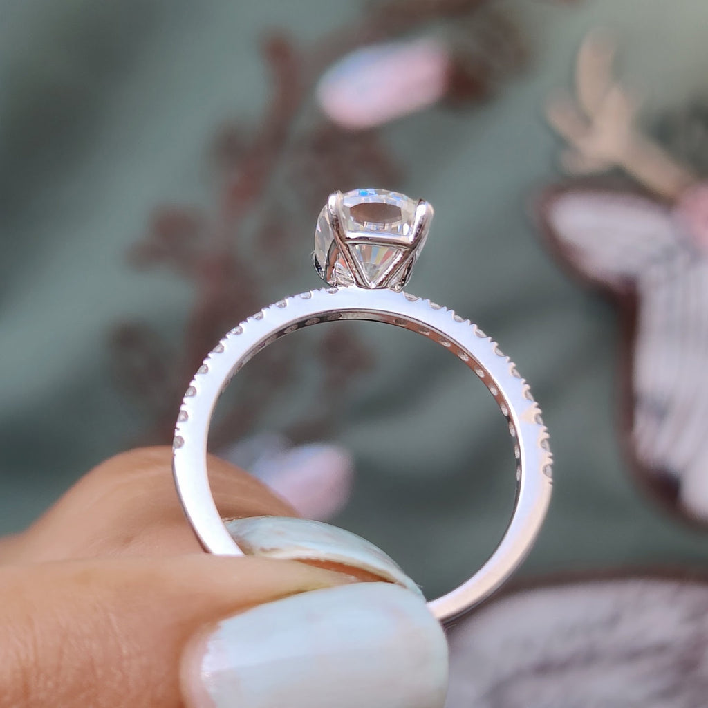 Elongated Cushion Diamond Floating Pavé Engagement Ring