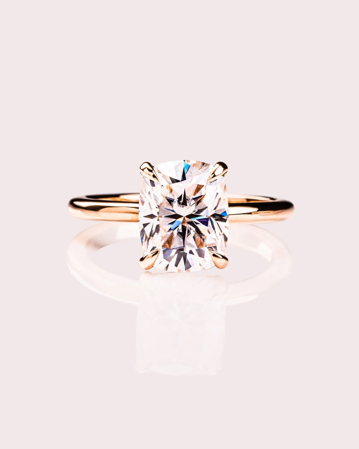 Elongated Cushion Diamond Floral Petal Prong Engagement Ring