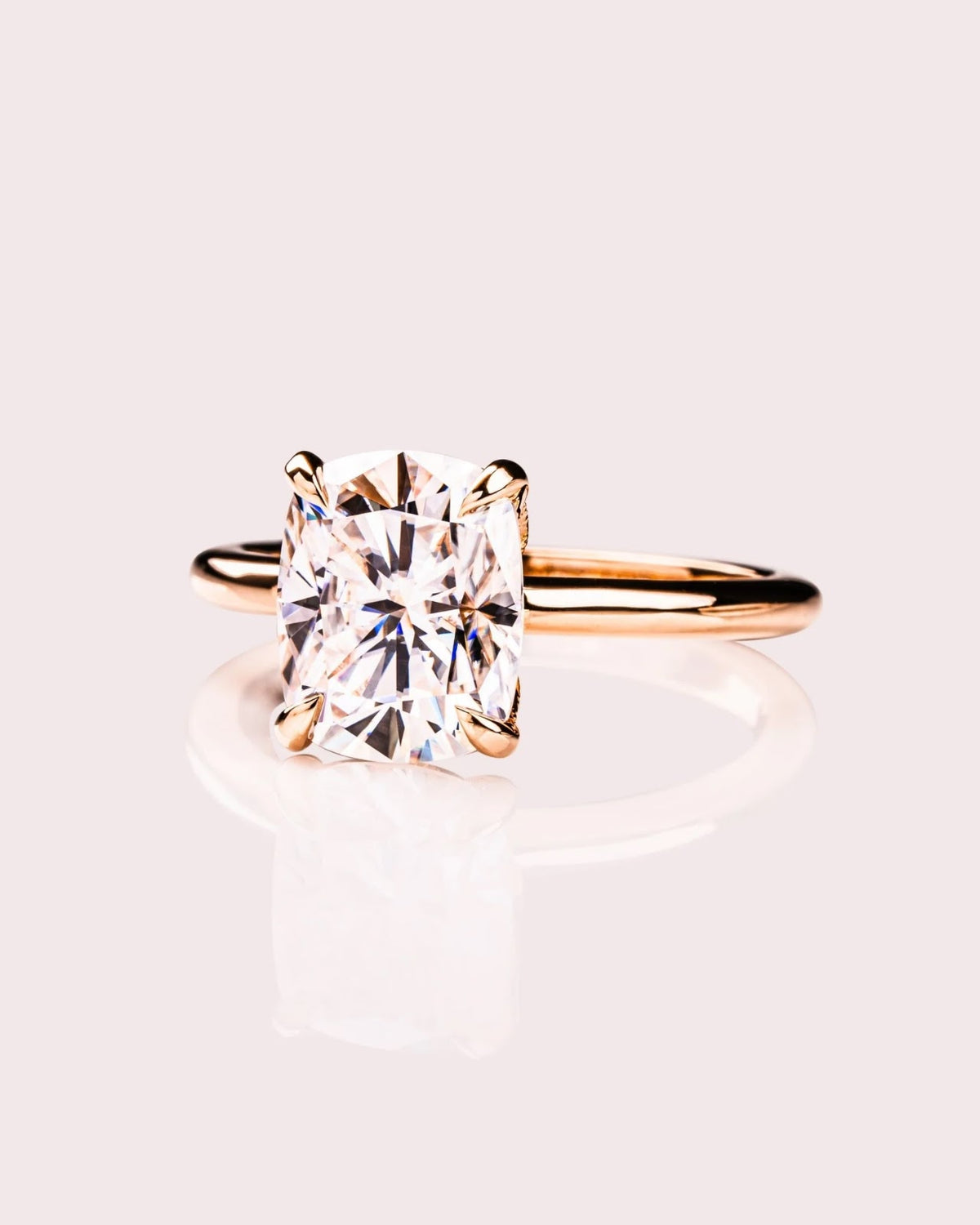 Elongated Cushion Diamond Floral Petal Prong Engagement Ring