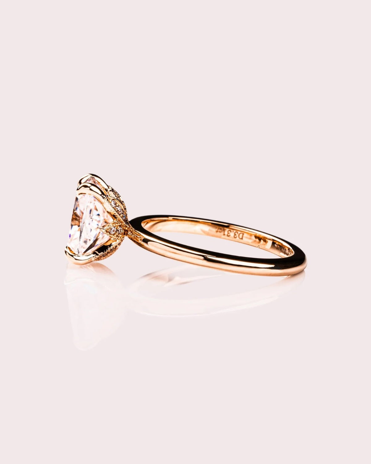 Elongated Cushion Diamond Floral Petal Prong Engagement Ring