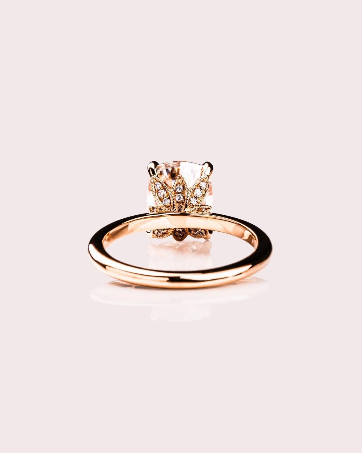Elongated Cushion Diamond Floral Petal Prong Engagement Ring
