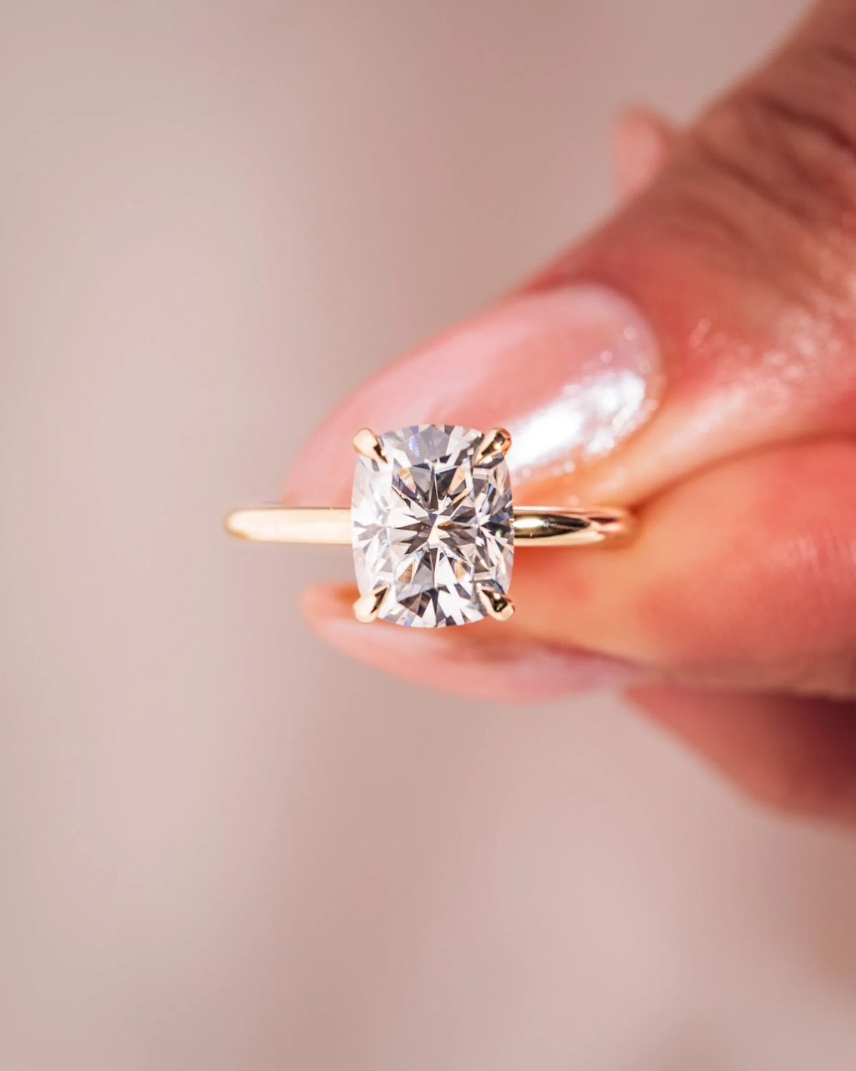 Elongated Cushion Diamond Floral Petal Prong Engagement Ring