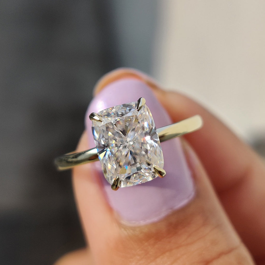Elongated Cushion Diamond Heirloom Hidden Halo Engagement Ring