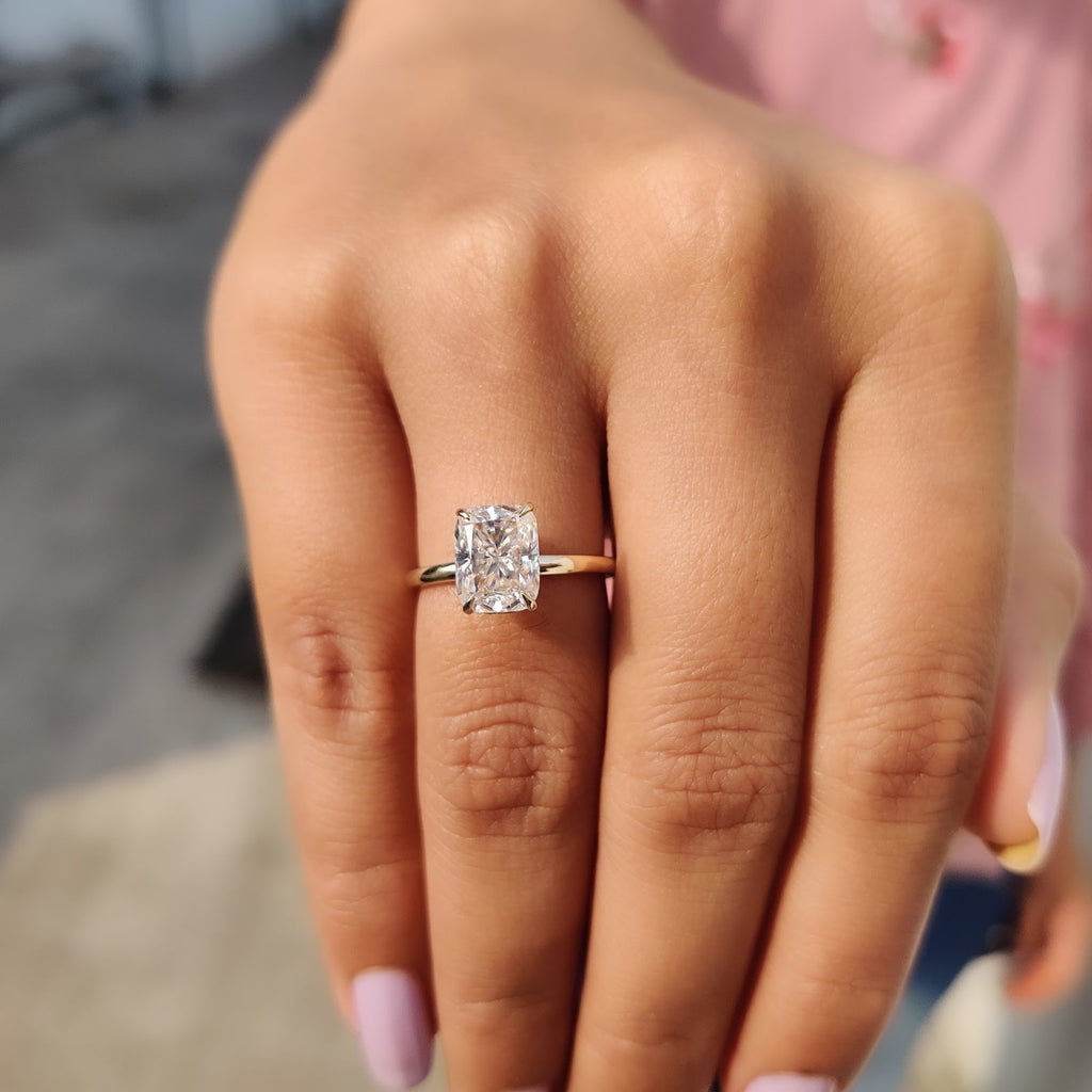 Elongated Cushion Diamond Heirloom Hidden Halo Engagement Ring