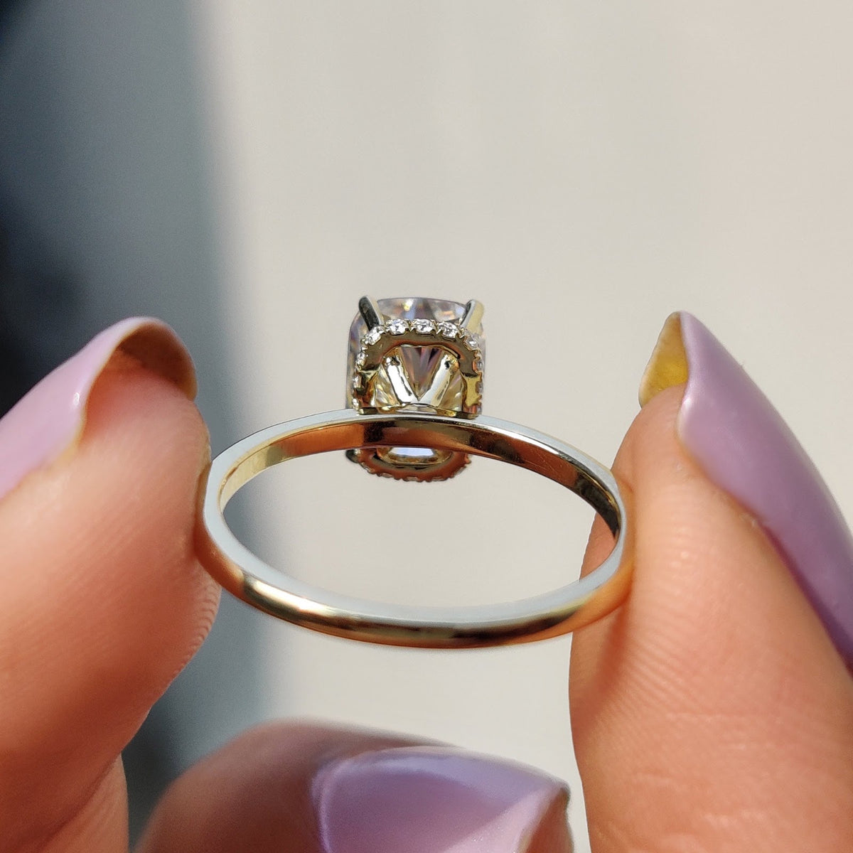 Elongated Cushion Diamond Heirloom Hidden Halo Engagement Ring