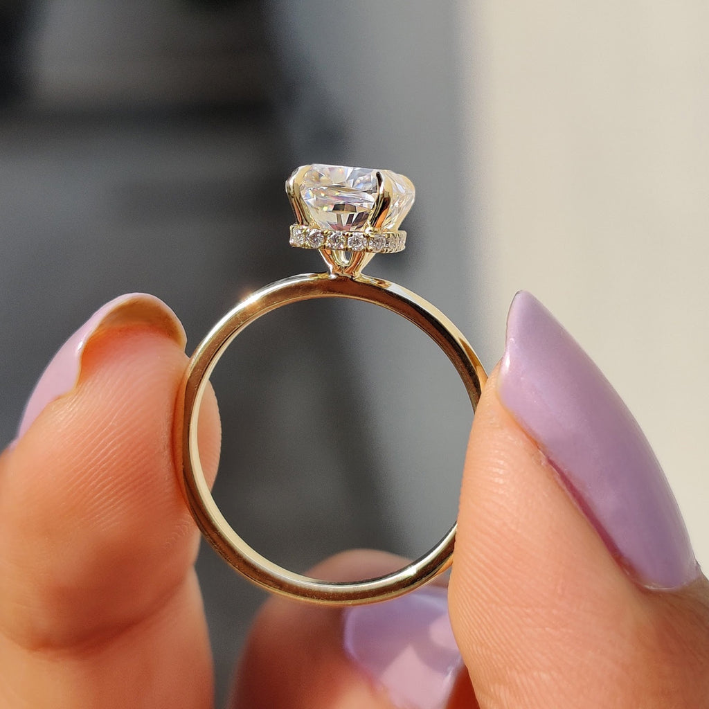 Elongated Cushion Diamond Heirloom Hidden Halo Engagement Ring